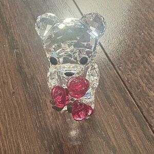 Swarovski Crystal Bear Figurine with Red Roses